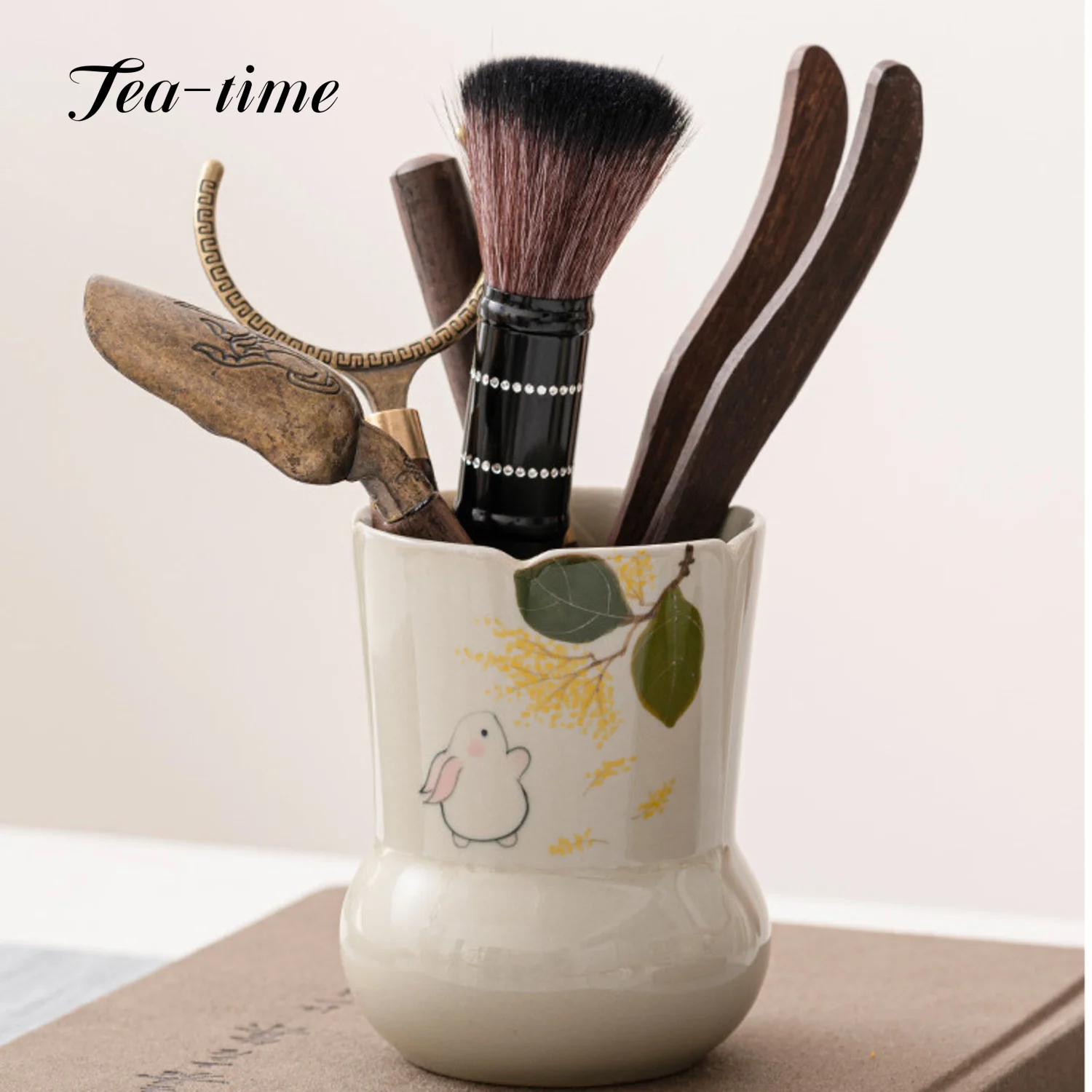 210ml Plant Ash Hand Painted Rabbit Jianshui Pen Holder Ceramic Tea Cup Washing Household Chinese Kung Fu Tea Set Accessories