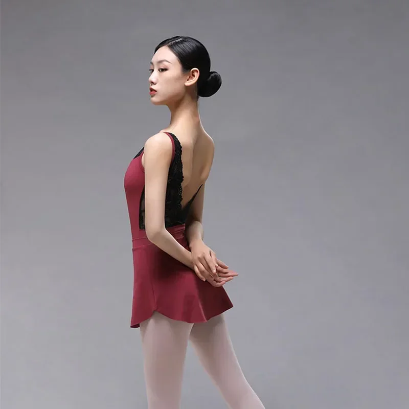 Dames Kanten V-Hals En V-Back Balletmaillots Voor Volwassen Danskostuum Badkleding Elegant Bodysuit Dancewear Turnpakje