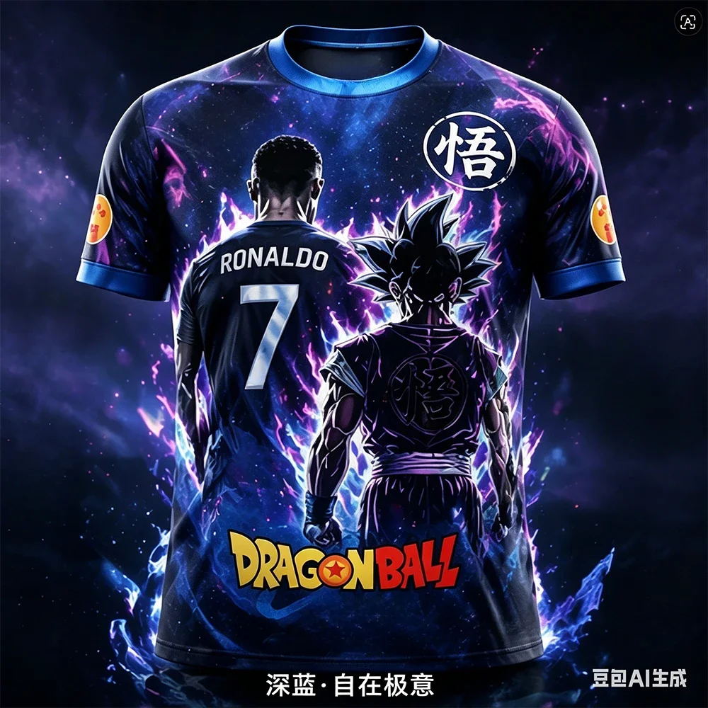 Sommer Neu Heißer Verkauf Dragon Ball/Ronaldo Kurzarm-T-Shirt für Kinder/Erwachsene Übergroßes Atmungsaktives Schnelltrocknendes Fußball-Sport-Oberteil Herren Trikot – Detail 5