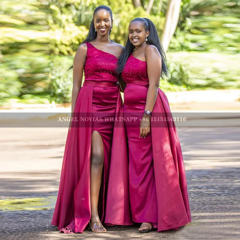 

Customized Long Plus Size Fuchsia Bridesmaid Dresses with Side Skirt Maid of Honor Gown vestidos de fiestas elegantes mujer