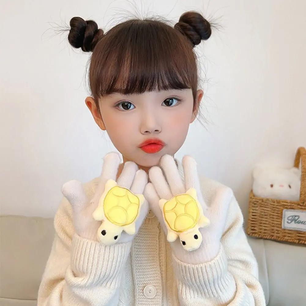 Hoge Kwaliteit Pluche Kinderhandschoenen Met Schildpad Decor 2-10 Jaar Oude Wanten Koudebestendige Flip Handschoenen gift