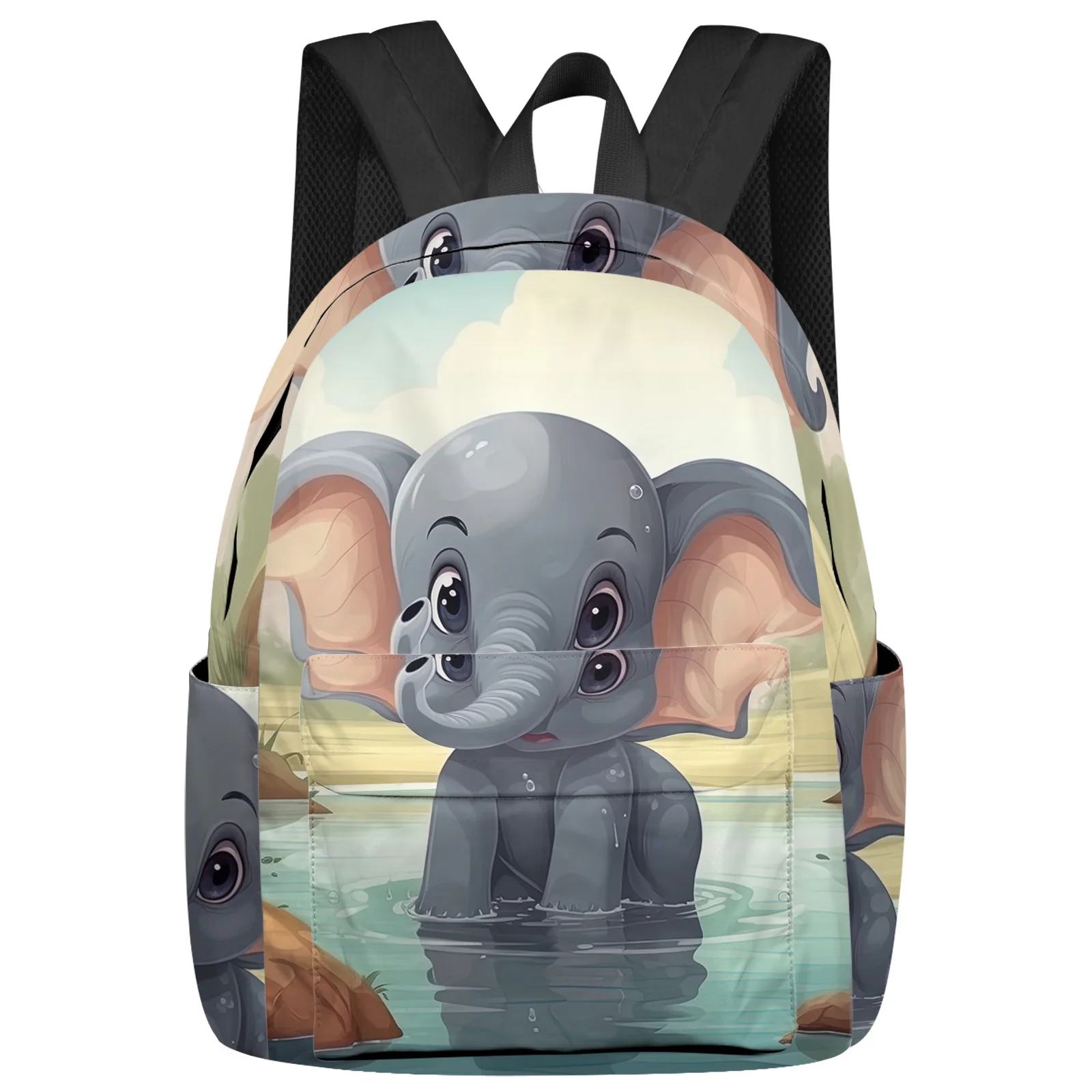 Cartoon Elephant Pool Reflection Women Man Backpacks Waterproof School Backpack For Student Boys Girls Laptop Bags Mochilas