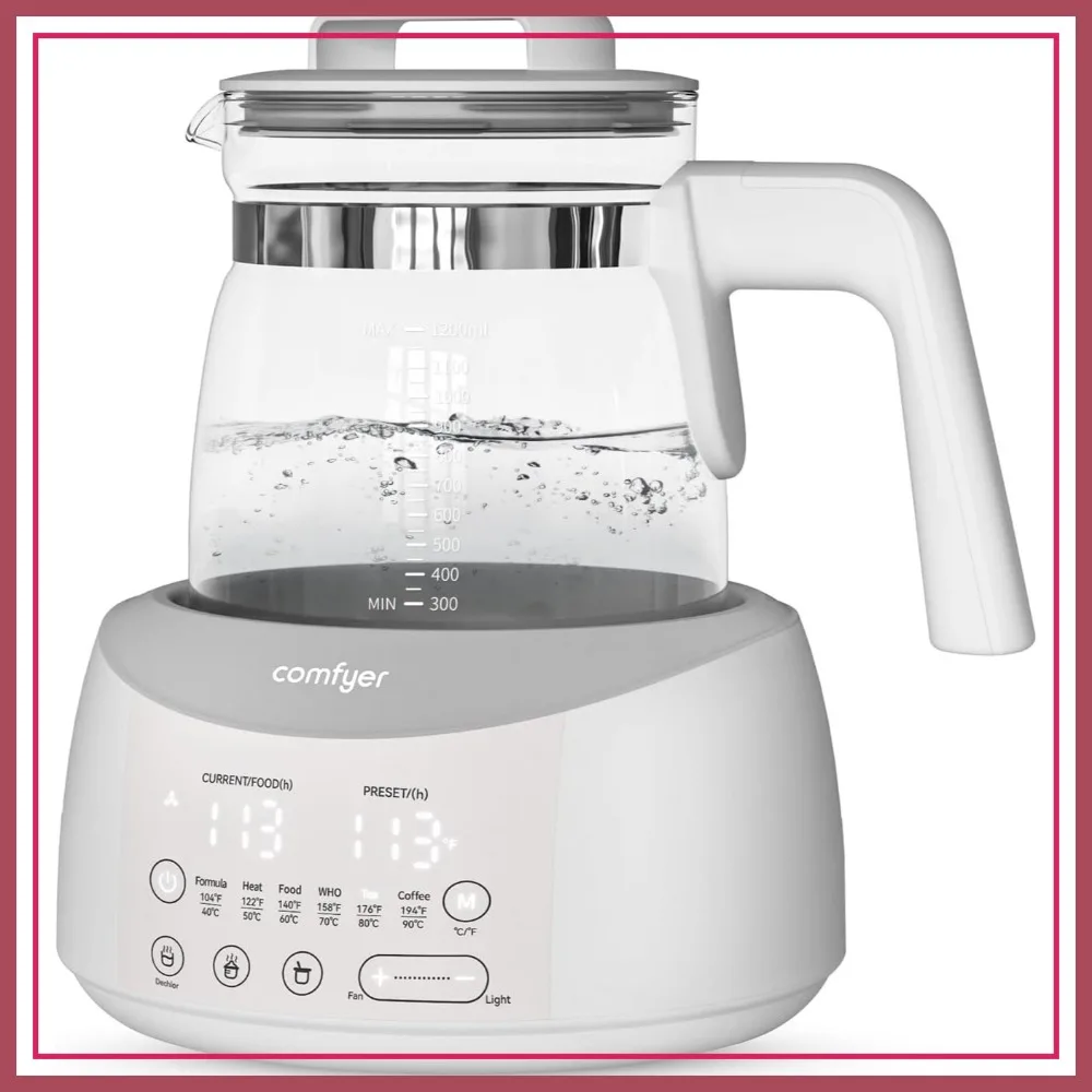 

Bottle Warmer with Night Light & Cooling Fan, 6 Temperature Presets, 1.2L Electric Kettle for Baby Formula, Coffee, Tea