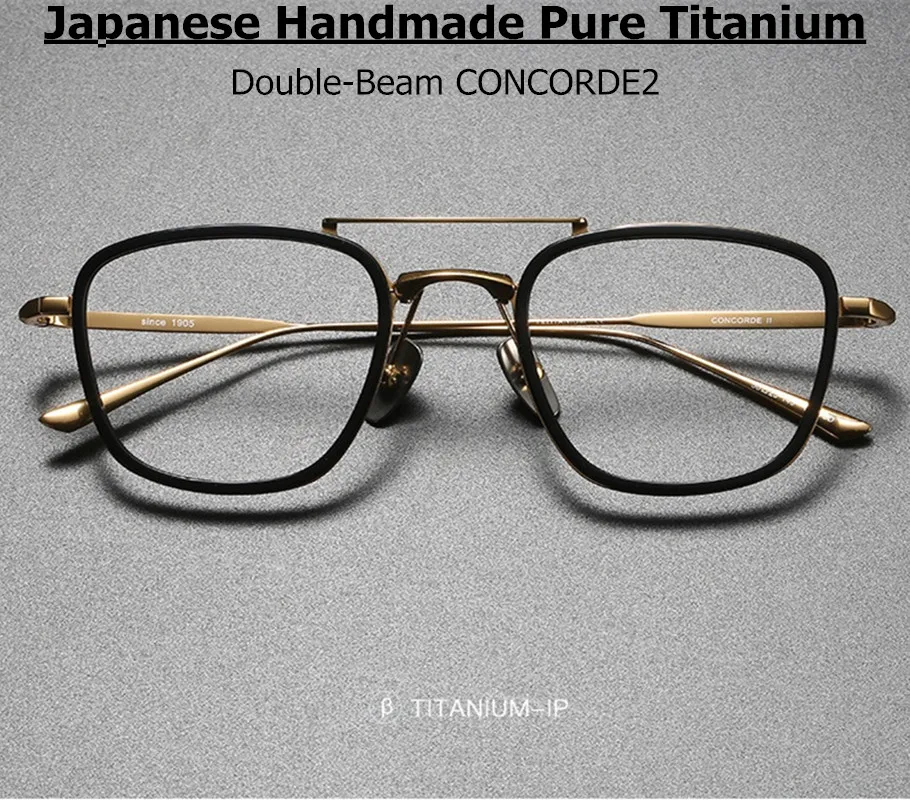 Japanese Design Pure Titanium Glasses Frame Men Double-Beam Prescription Eyeglasses Women Ultralight Blue Light Optical Eyewear