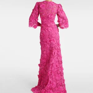 فساتين الأم الوردية الرائعة الدانتيل 3/4 أكمام فساتين أم العروس 2024 فساتين حفلات الزفاف على شكل حرف V الرقبة الزهور أفضل 6 فستان أم العروس الوردي للمبيعات - رقم 4