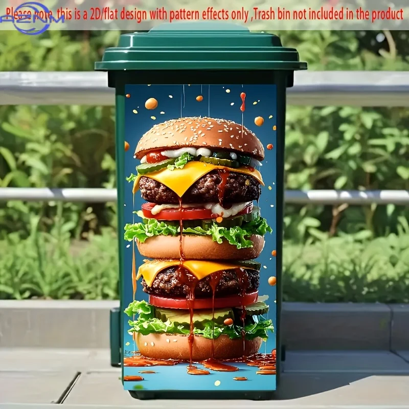1pc, 2D/Flat Trash Can Sticker, Double-Layer Cheeseburger Pattern, Double-Layer Cheeseburger, Creative Decorative Sticker, Cre