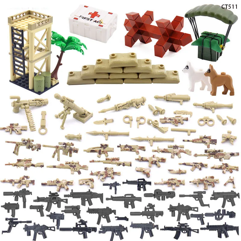 DIY WW2 Medical Box Motorcycle Soviet US Army Military camouflage Gun Weapon Equipment Building Block Brick Children Gift Toys