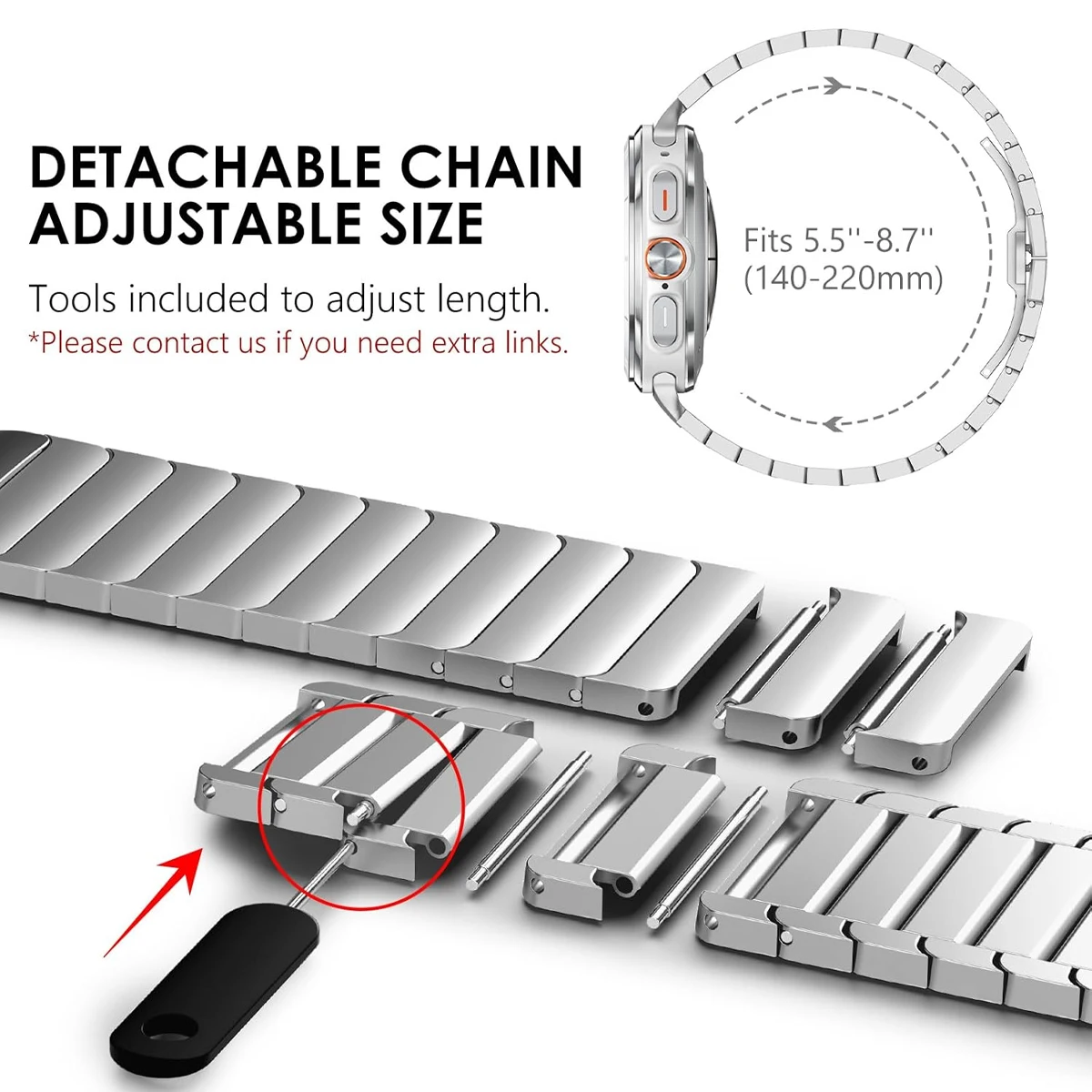 Pulseira de aço inoxidável para samsung galaxy watch ultra (2025) 47mm pulseira de metal para galaxy watch 7 6 5 4 40/44mm 5pro 45mm banda