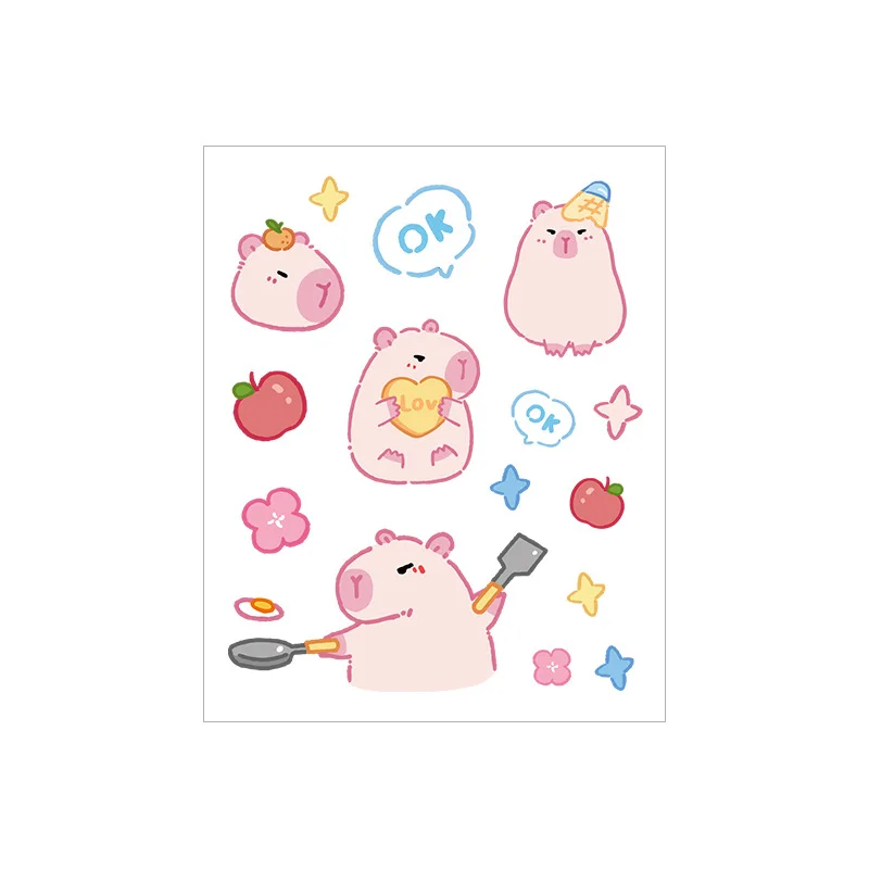 10/20 hojas de pegatinas de capibara Kawaii, pegatinas bonitas de dibujos animados, álbum de cuentas de mano, pegatinas de decoración para diario, regalo de papelería estética