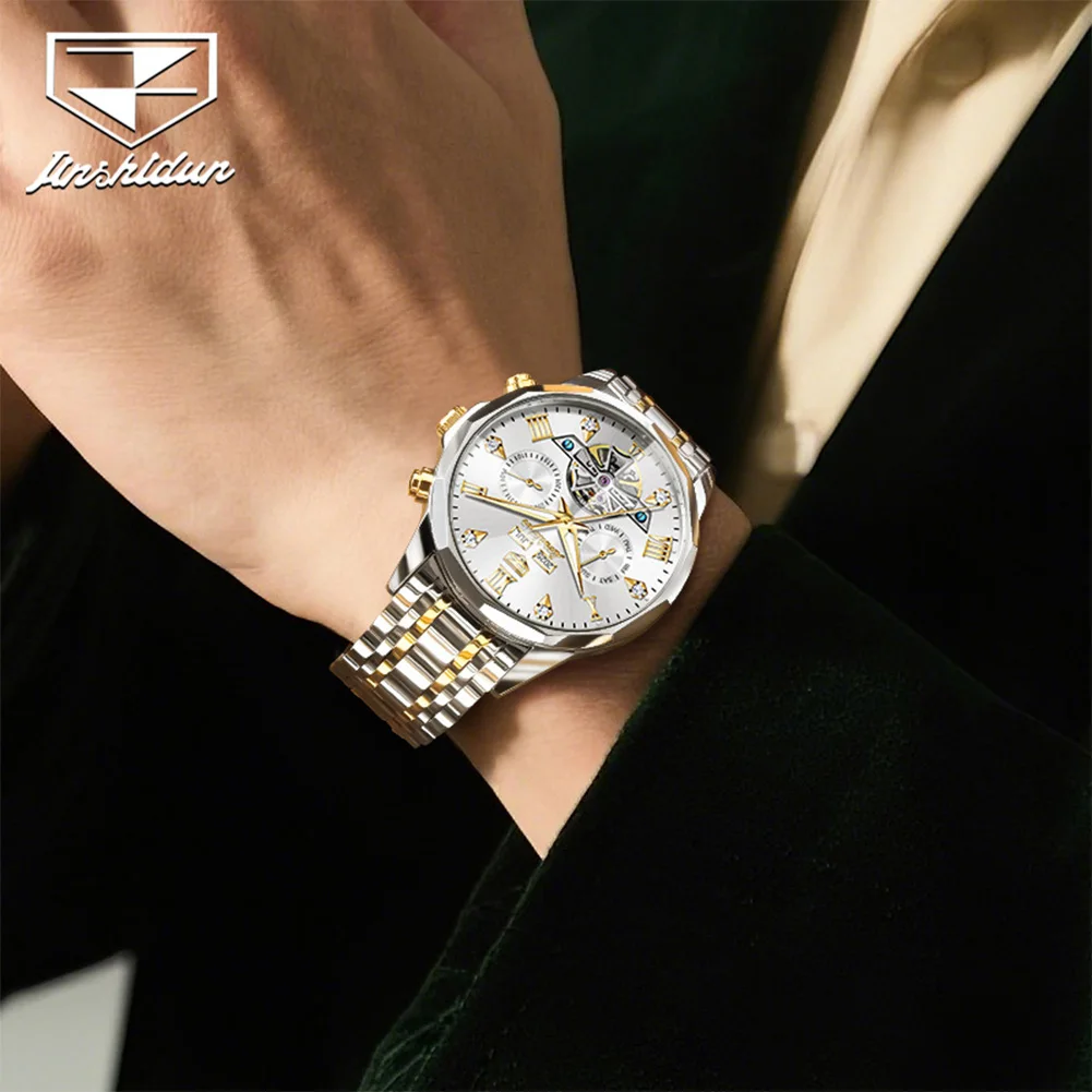 JSDUN New High Quality Luxury Skeleton Multifunction Automatic Mechanical Men Watch Best Selling Fashion Trend Watches for Men
