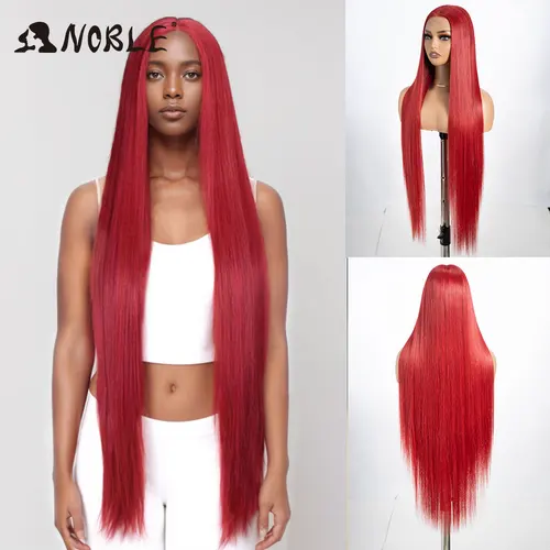 Pelucas delanteras de encaje sintético Noble para mujer, peluca recta de 38 pulgadas, peluca de encaje Rubio degradado, pelucas de encaje, peluca con malla frontal recta para Cosplay