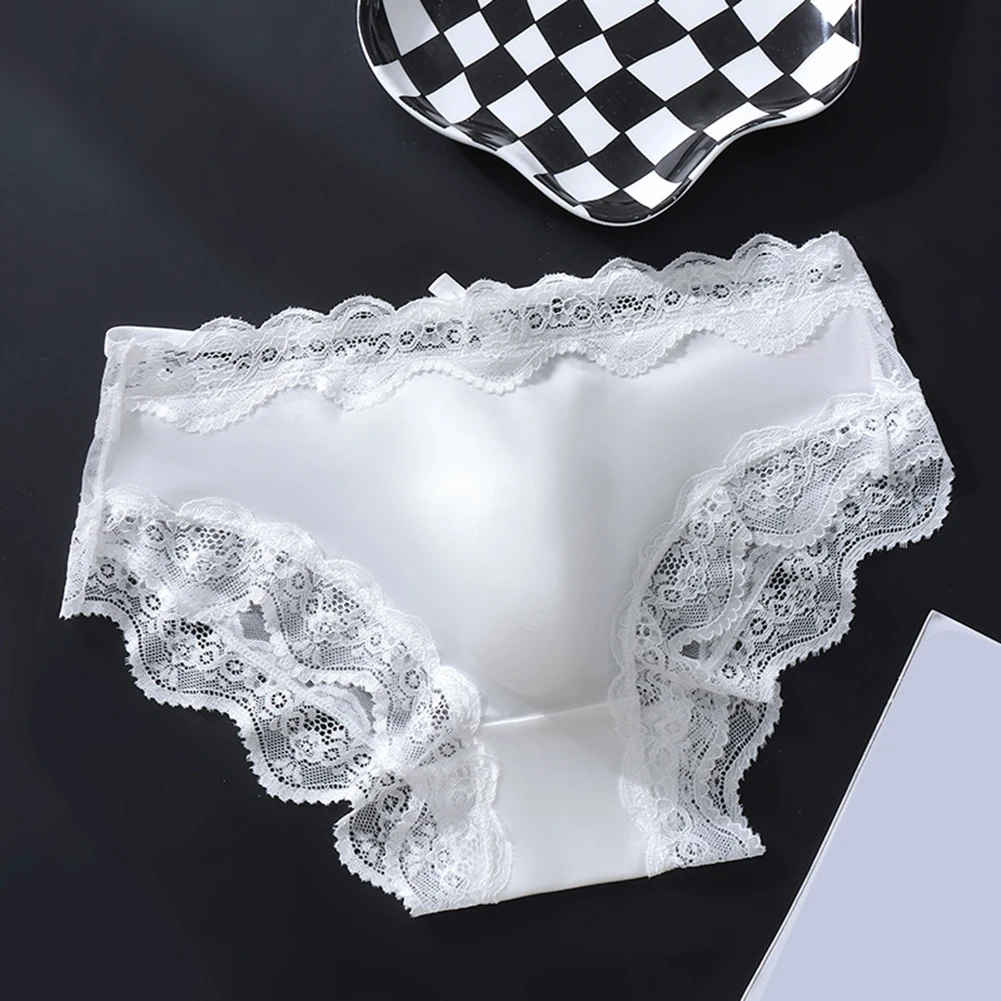 Hot Briefs Men's Perspective Lace Patchwork Ice Silk 3D Bulge Pouch Underwear Elastic Breathable Soft Panties