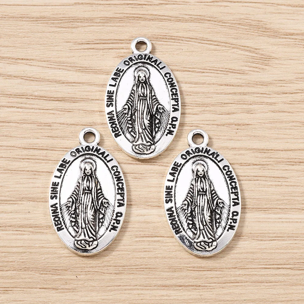 Tusember 10 Stück Legierung Antik Silberfarben Jungfrau Maria Anhänger für Ohrringe Halsketten DIY Schmuckherstellung Handgefertigte Accessoires – Detail 6