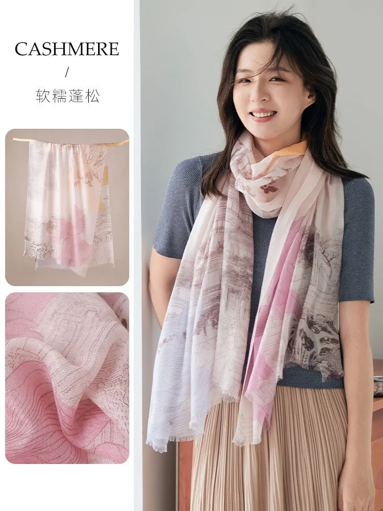 Pink real velvet scarf spring and autumn thin silk new style for women air-conditioned room shawl outerwear