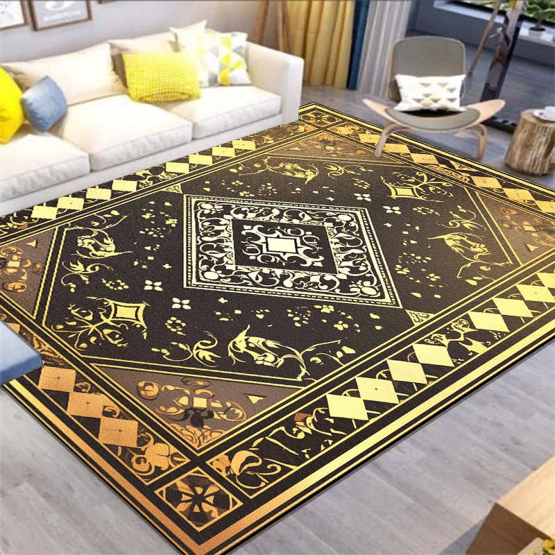 Luxury Golden Carpet Living Room Decoration Modern Gorgeous Style Big Size Rug 200x300 cm Bedroom Decor Non-slip Floor Mat Ковер