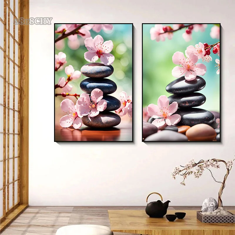 Spa Zen Cherry Blossom  Lily Pink Lotus Canvas Print Posters Art Painting Fitness Yoga Studio Wall Art Decor Pictures Home Decor