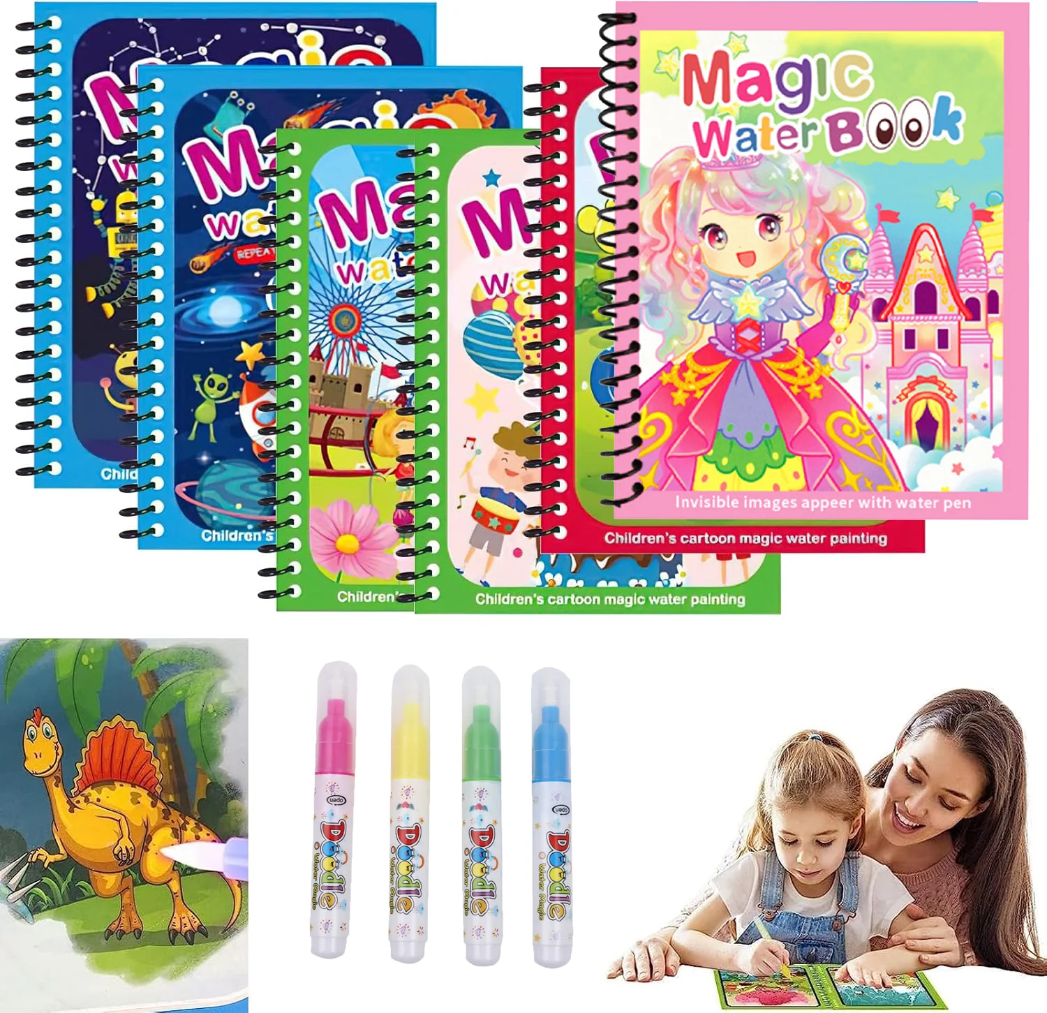 

Magic Water Painting Book with Refillable Water Pen Watercolor Painting Magic Book Sensory Early Education Puzzle Drawing Toys