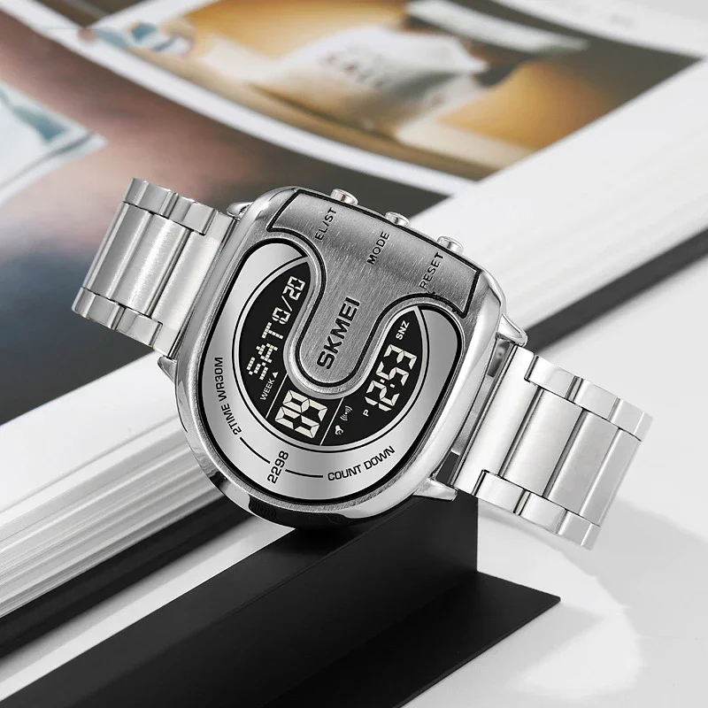 Men Digital Watch Sliver Gold Black Unusual Irregular Dial Shape Reloj Male Luxury Business Man Stainless Steel Clock Wristwatch