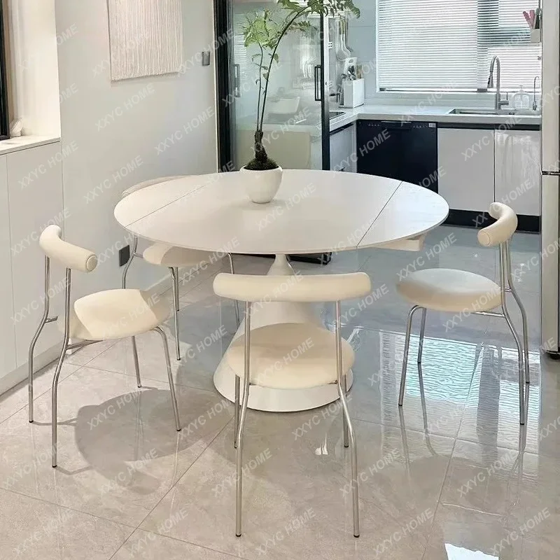 Hh2cc2 Rock slab dining table, chairs rotate and retract and fold square to become round dual-purpose dining table