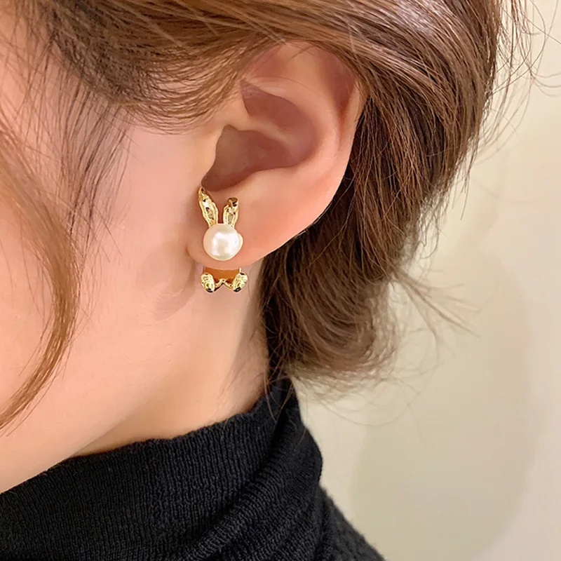 Small Niche Design Easter Imitation Pearl Rabbit Earrings Personalized Simple Versatile High-end Earrings for Daily Use