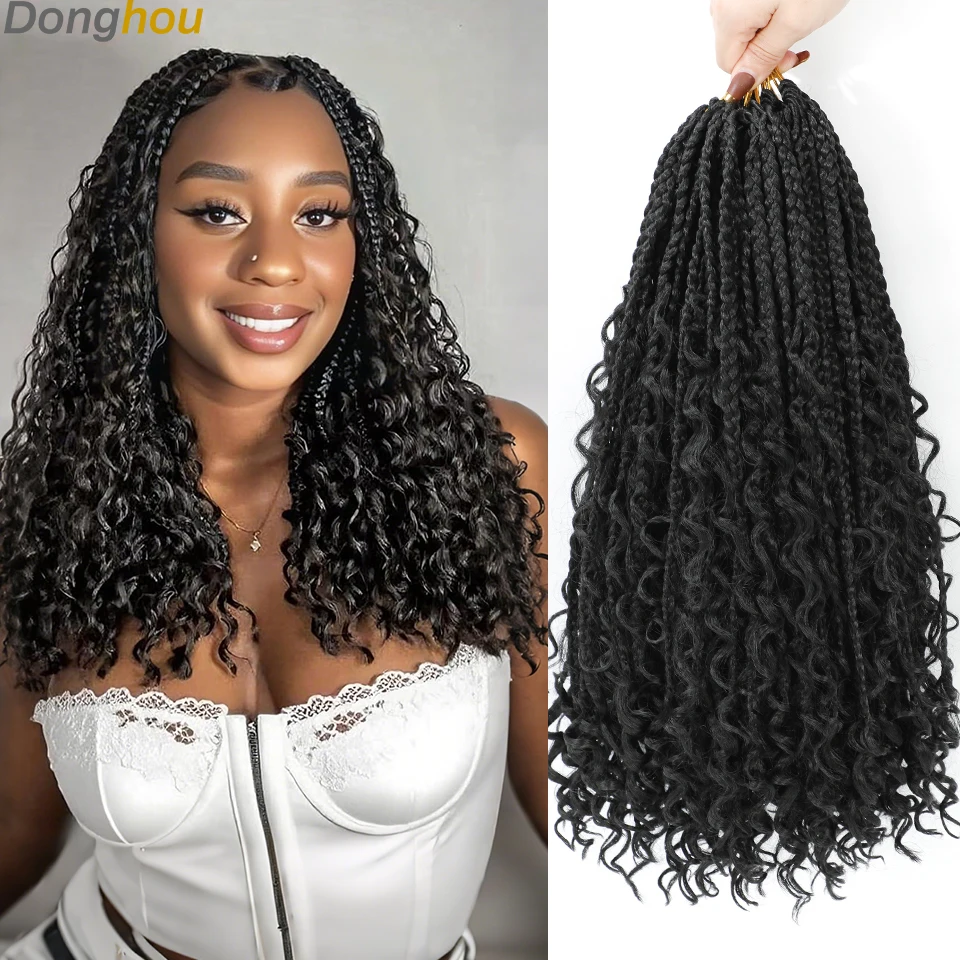 

14-дюймовые синтетические косички Goddess Box, вязанные крючком волосы с вьющимися концами, богемные косы в стиле хиппи, предварительно заплетенные 3X плетение крючком волос