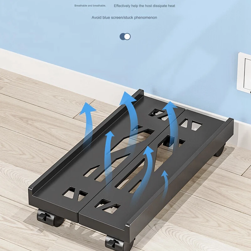A74E-Adjustable Mobile CPU Stand, Ventilated Computer Tower Stand PC Tower Stand With 4 Caster Wheels, Under Desk Holder