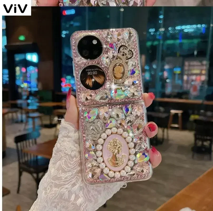 Bling Rhinestone Phone Case for Huawei P50 Pocket , Luxury Queen Glitter Cover, 5G