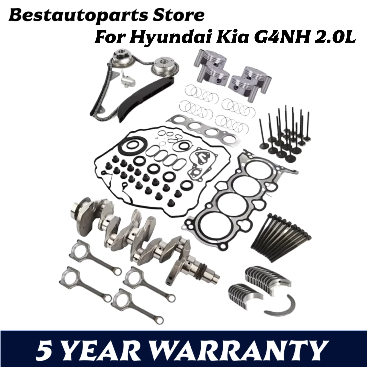 G4NH Engine Gasket Crankshaft ConRod Bearing Timing Chain Kit Fit 2.0 L T For 17-22 Hyundai Kona Veloster Elantra Kia Soul 2.0L