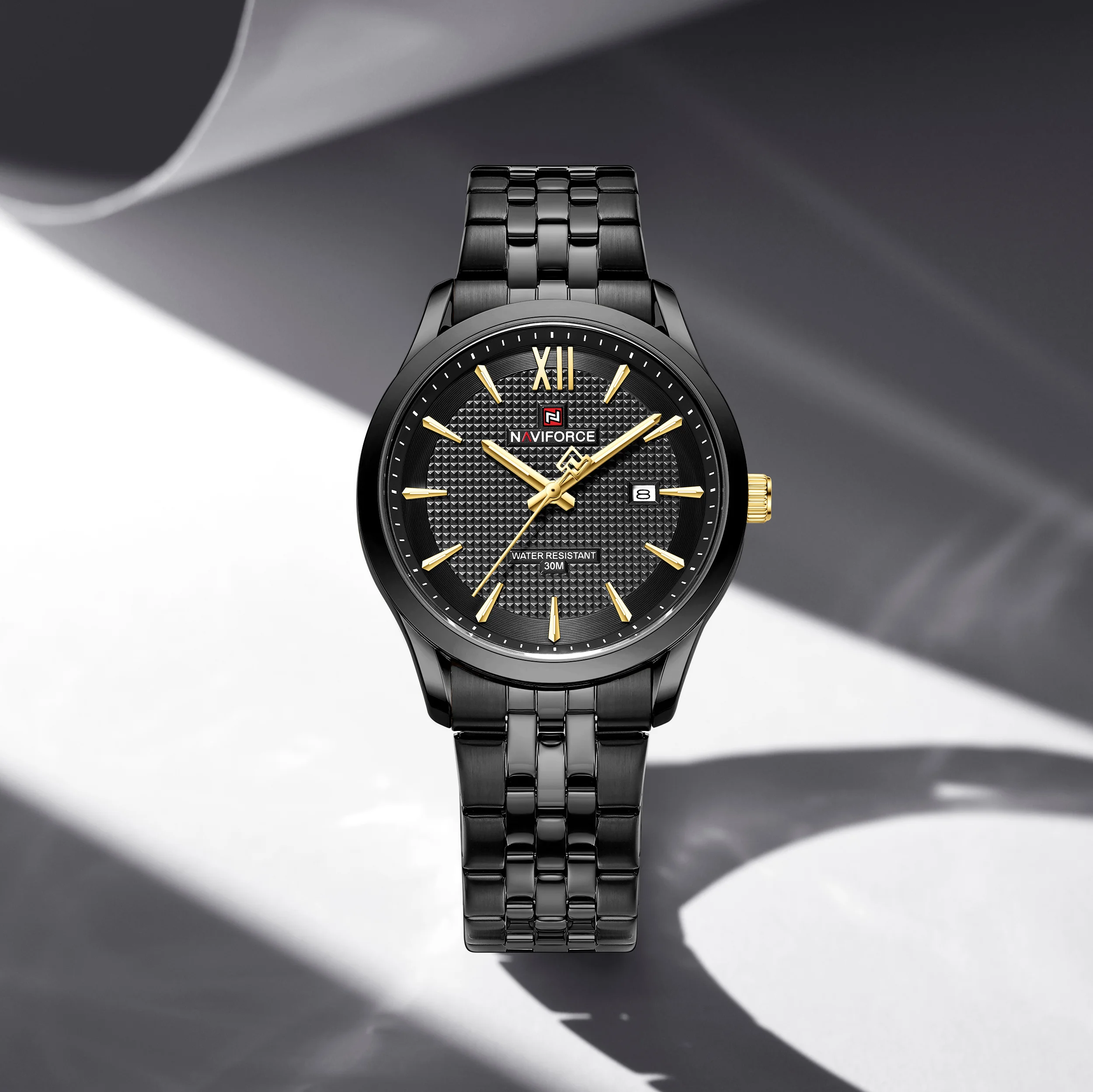 NAVIFORCE 9255 Fashion Men Quartz Watch Luminous Hands Calendar Steel Strap Elegant Business Watches for Man reloj hombre