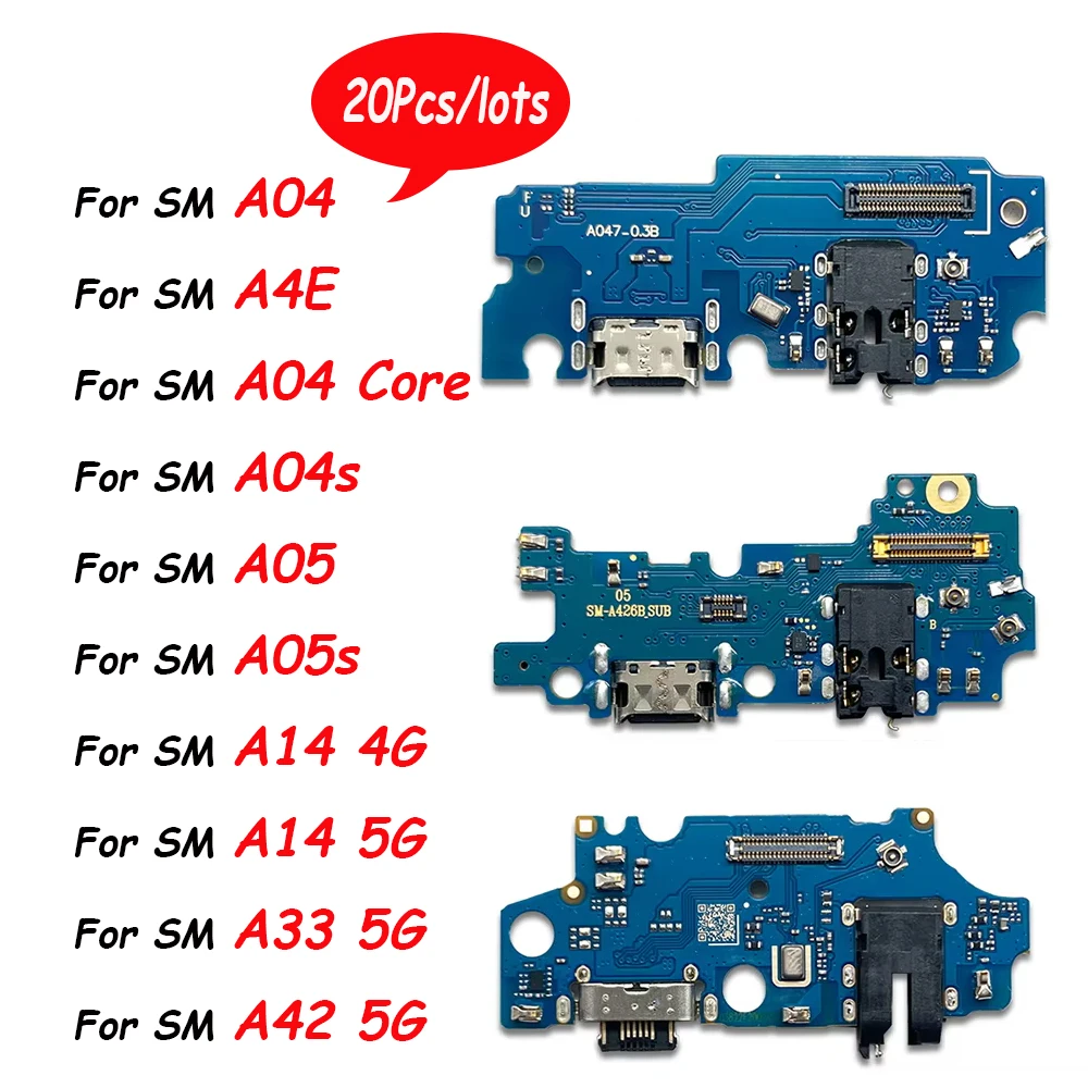 20Pcs，For Samsung A04E A04 Core A05 A05S A14 5G A146B A33 A336 USB Sub Mic Board Dock Charger Connector Charging Port Flex Cable