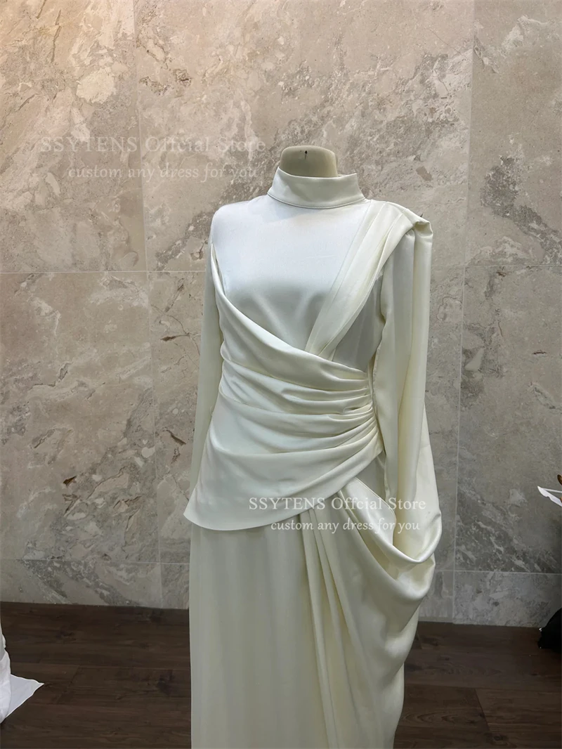 SSYTENS Modern Muslim Wedding Dresses Floor Length Bride Party Dresses Solid Satin Bridal Gowns Vestidos de Novia Customized