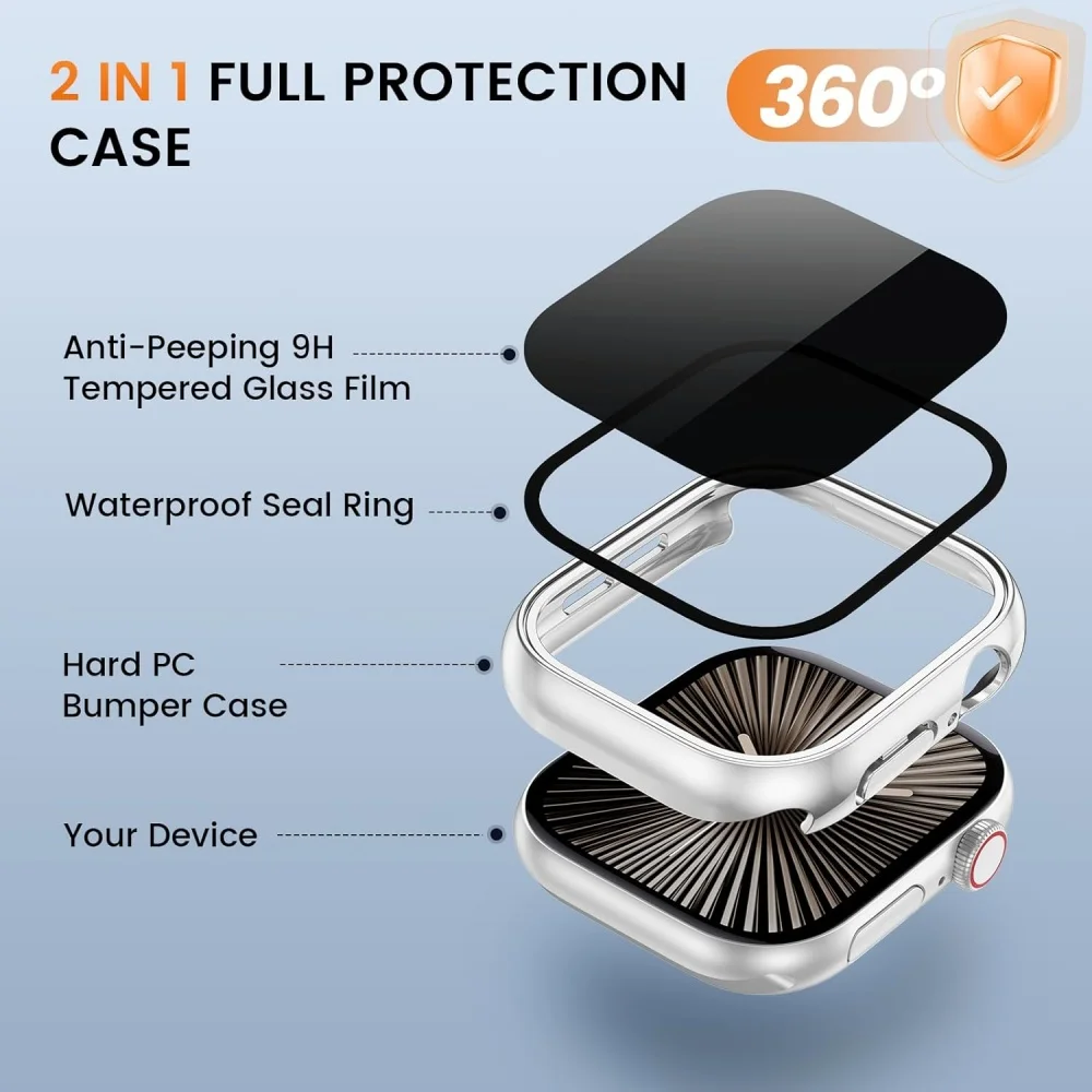 Glass+Case For Apple Watch Series 10 42mm 46mm Privacy Anti-Spy Screen Protector Hard PC Cover Bumper for iWatch S10 Accessories