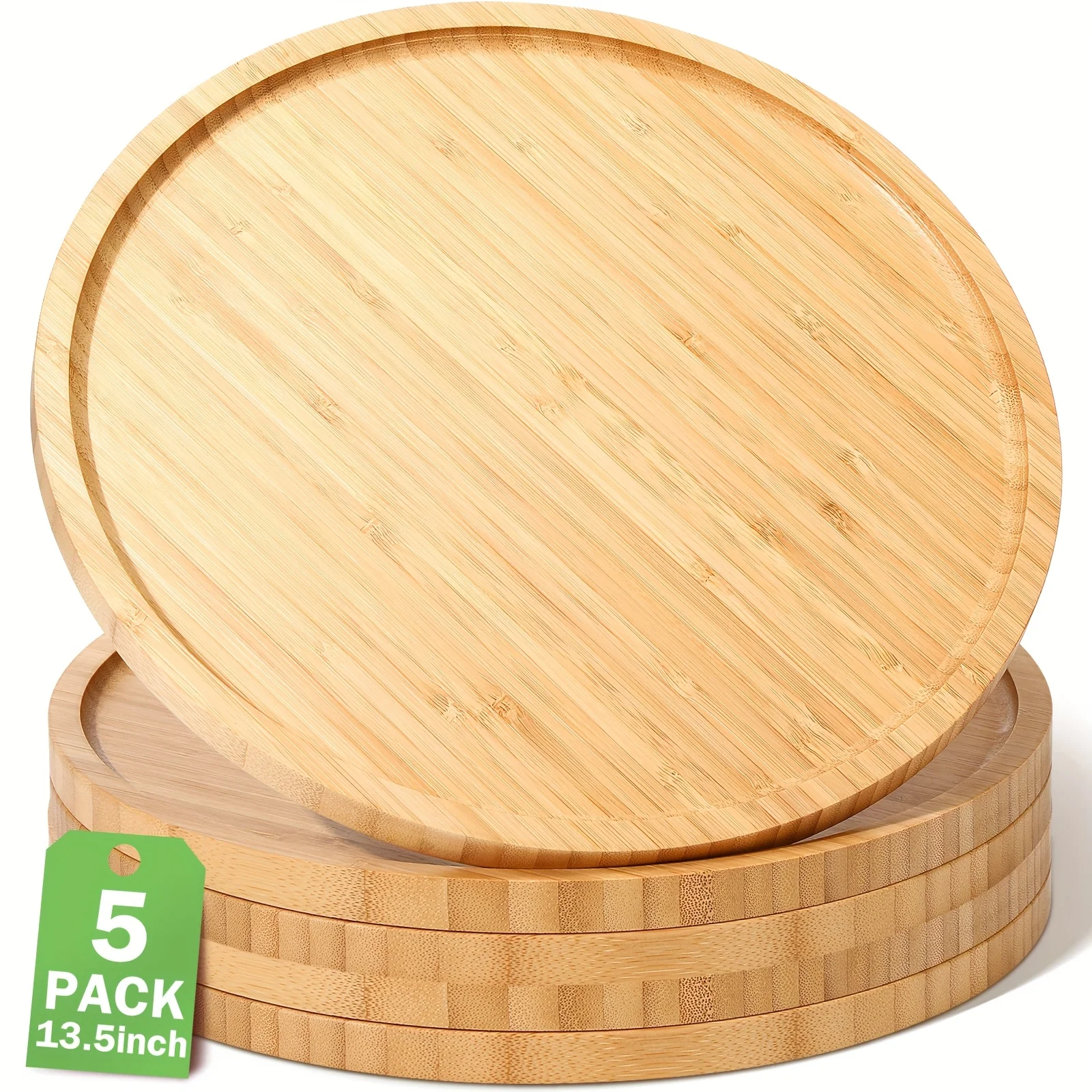 

5pcs Bamboo Serving Tray Round Bamboo Tray Round Wood Plates Wooden Serving Platter Charcuterie Serving Board with Rim for Kitchen Counter Home Dinning Coffee Table Fruit Pot