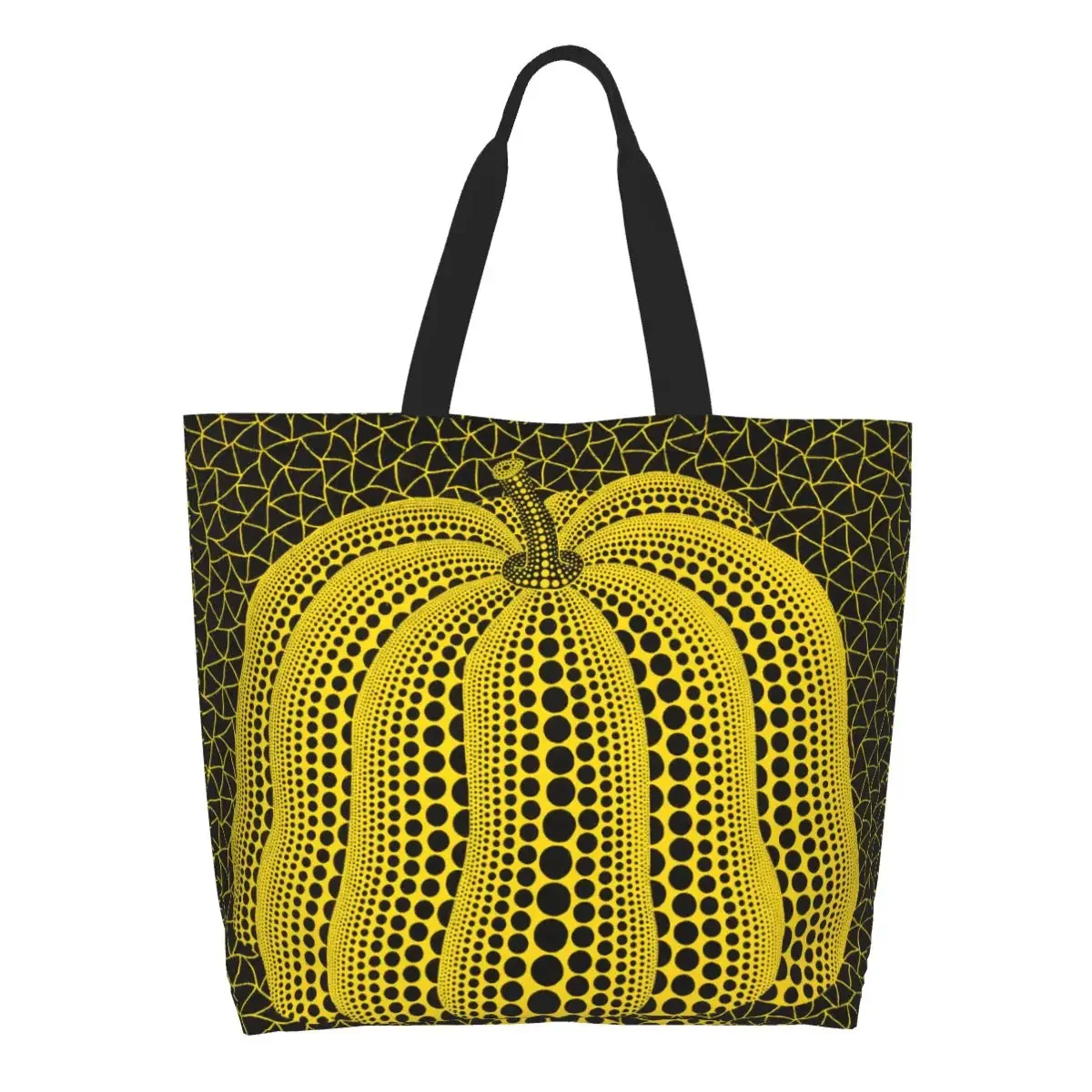 Funny Yayoi Kusama Pumkin Shopping Tote Bags Reusable Abstract Painting Canvas Grocery Shopper Shoulder Bag