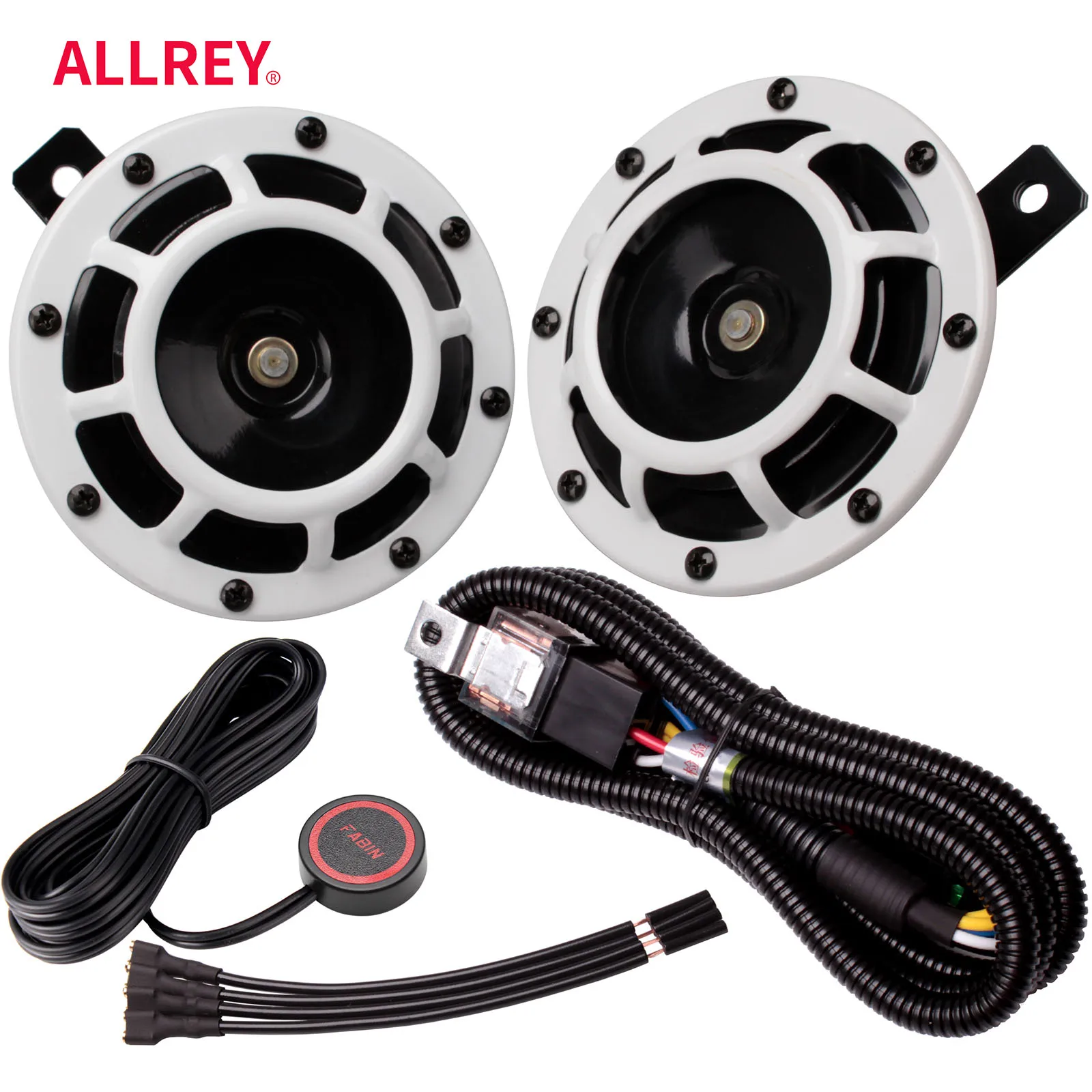 ALLREY – klaxon de voiture multicolore 12V, Kit de klaxon à Air électrique, double ton, alarme Super forte, outil d'avertissement pour moto et camion, 2 pièces