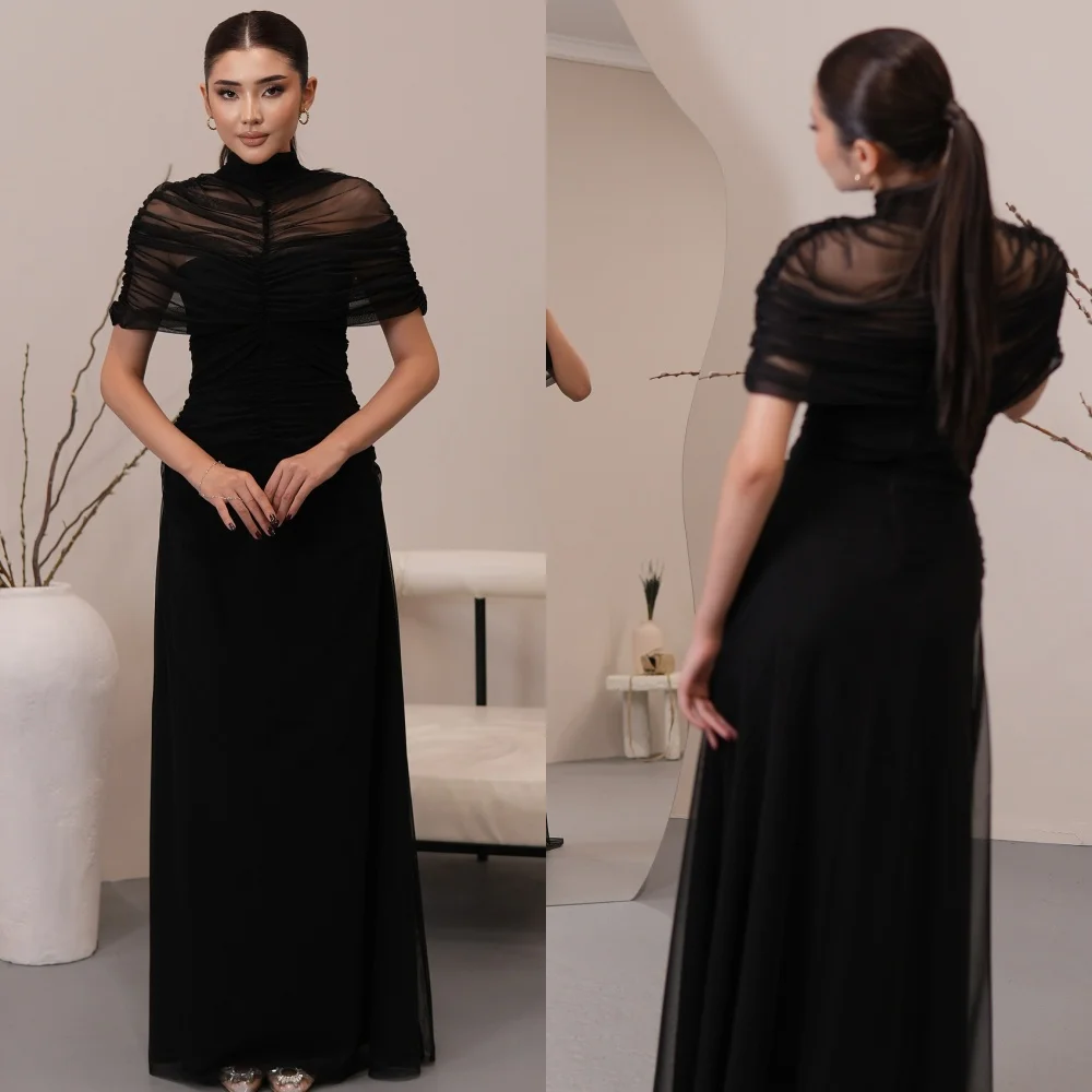 

Customized Modern Style Matching Pleat Ruched Straight High Collar Long Dresses Bespoke Occasion Dresses Sizes Available Formal