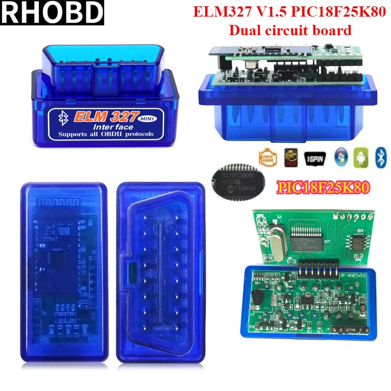 Mini OBD2 Scanner ELM327 V1.5 PIC18F25K80 OBD2 Scanner for Cars OBDII BT Elm327 for 1992-2025+ Car Diagnostic Tool Code Reader