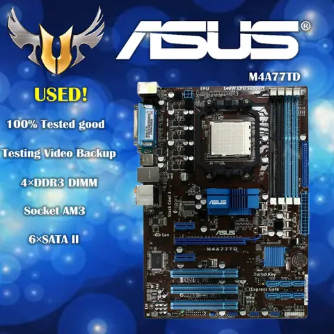 For Asus M4A77TD Original  Desktop Motherboard 770 Socket AM3 DDR3 16GB SATA II USB2.0