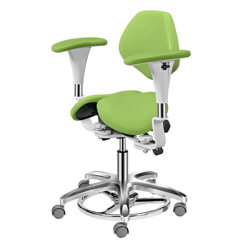 Ergonomic Manual Metal Microscope Stool Dental Surgical Split Saddle Surgeon Endodontist Chair with Armrest