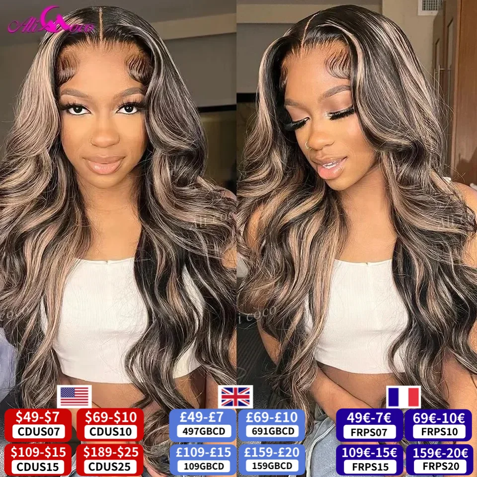 Atualizar loira destaque peruca de cabelo humano 13x4 13x6 perucas frontais do laço para as mulheres 180% densidade destaque onda do corpo perucas de cabelo humano