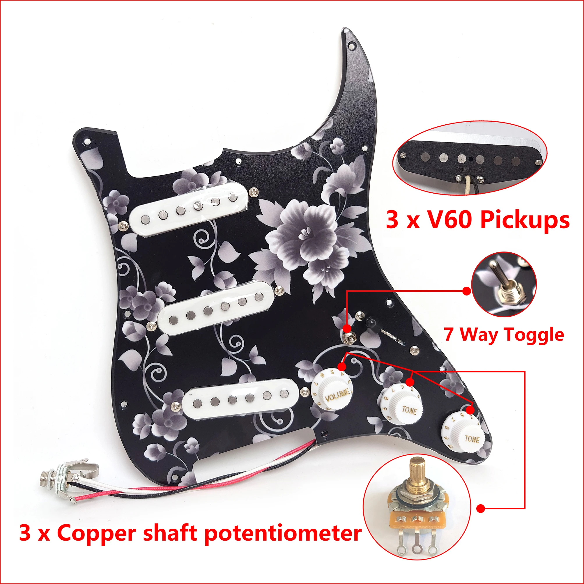 Guitar Prewired Pickguard Loaded SSS V60 Single Coil Pickups Alnico5 for ST Electric Guitar Replacement Parts