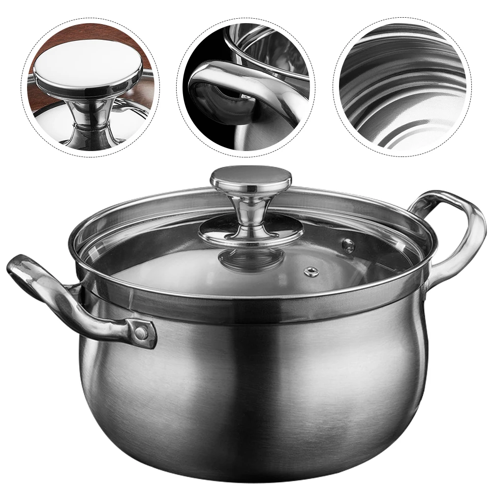 

Stainless Steel Soup Multi-Functional Thick Cooking With Lid Heat Resistant Milk Pan Saucepan Steam Pot Household