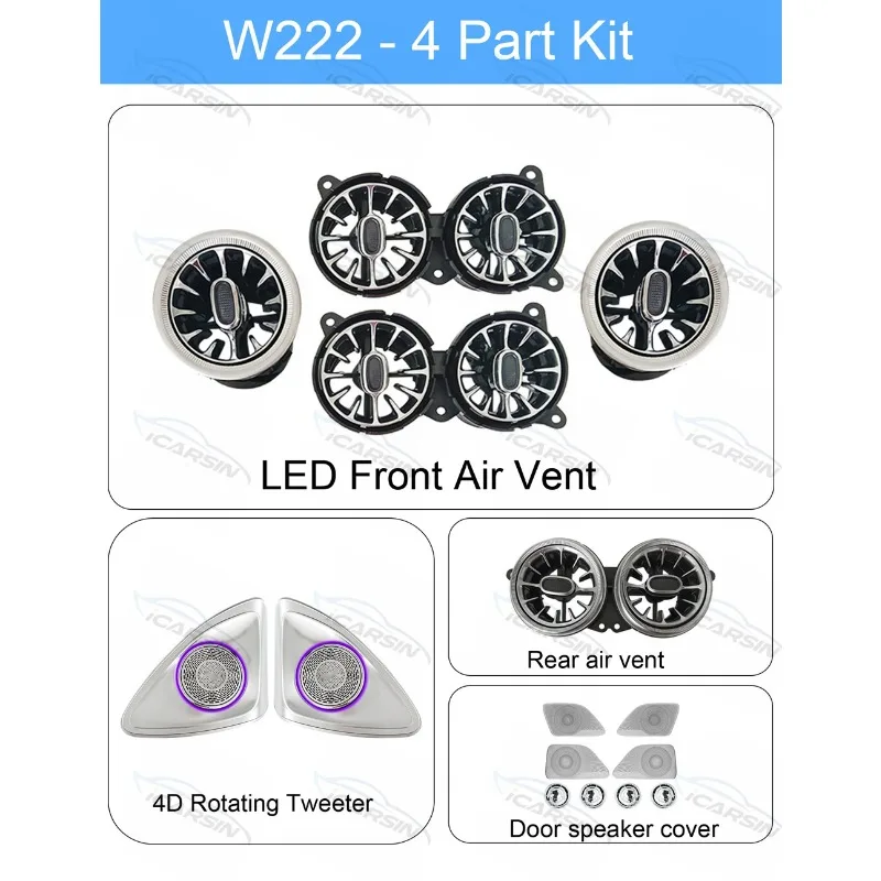 W222 S Class 4D Rotary Tweeter Atmosphere Lamp, 64 Color Turbine Air Vent Interior Ambient Light Luxury Sedan Speaker Decor Part