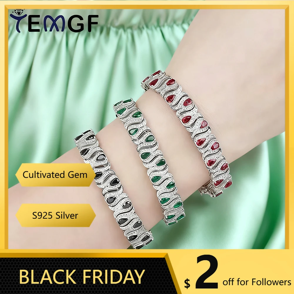

TEMGF 3*5 мм браслет изумруда/рубистого драгоценного камня для женщин S925 серебряный тюльпан дизайн браслет вечерние сверкающие роскошные ювелирные изделия подарки