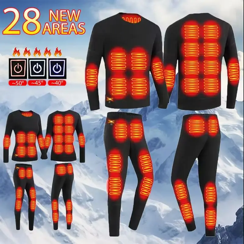 

Heating Underwear Set 28 Zones Intelligent Temperature Control Men Women Style Electric Heating Autumn Winter Motorcycle Gear