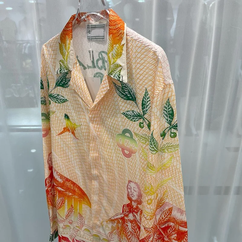 New rainbow-printed Hawaiian retro long-sleeved shirt The versatile trump card in the wardrobe