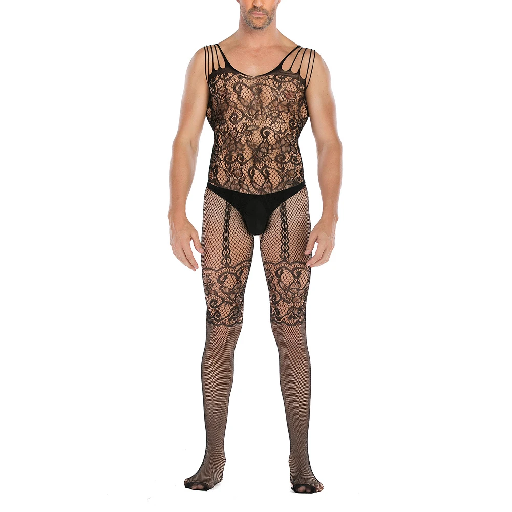 Nightwear Men Body-stocking See Through Sissy Underwear Body Stockings Bodysuit Nylon Breathable Fishnet Full Body