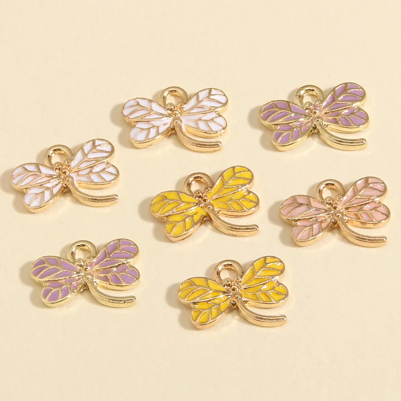 10pcs Gold Color 16x12mm Cute Small Dragonfly Charms Animal Enamel Pendant Fit Earrings Jewelry Making Handcrafted Accessories