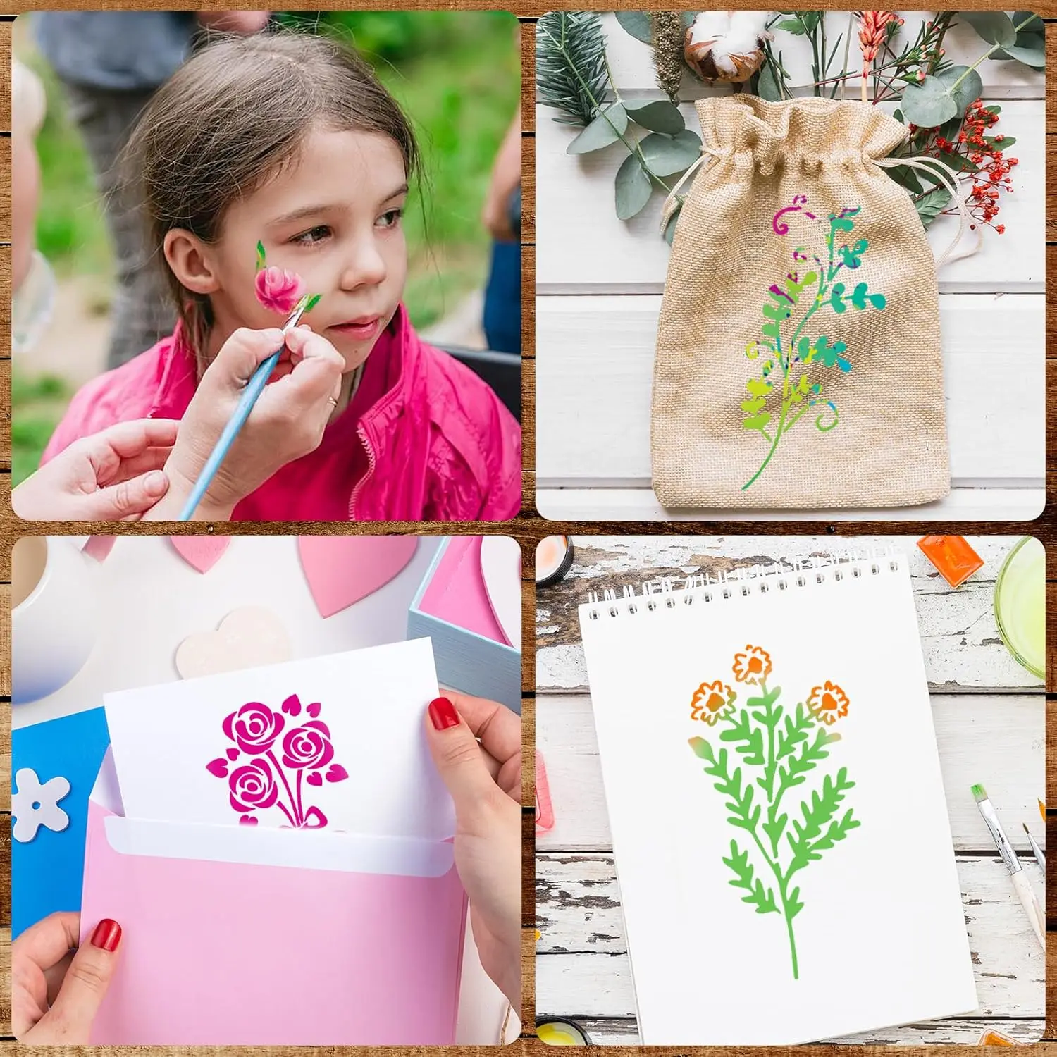 New 24pcs/Set Wildflower Stencils For Painting Non-Toxic Stencils Decorative DIY Craft Stencils Artistic Leaf Stencils