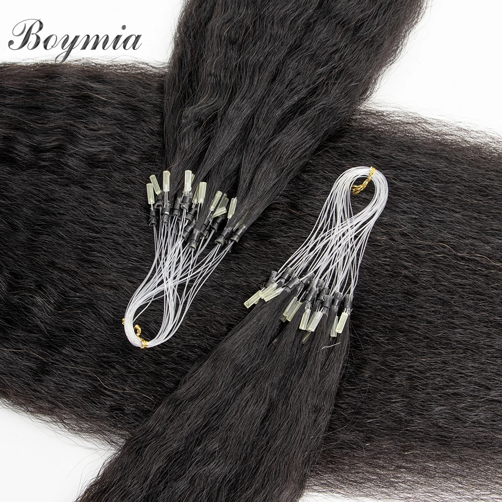 Boymia マイクロループヘアエクステンション キンキーストレート 12 "-26" ブラジリアンレミーマイクロリングリンクヘアナチュラルブラック 1B バルクヘア 50 個